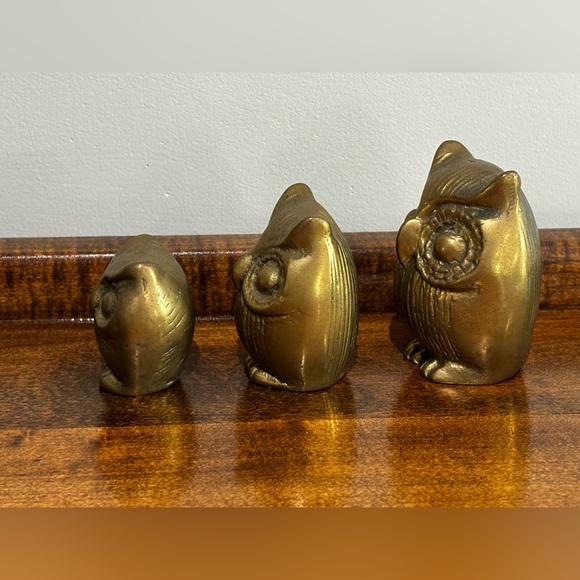 Set of 3 Brass Owls - Picture 4 of 12